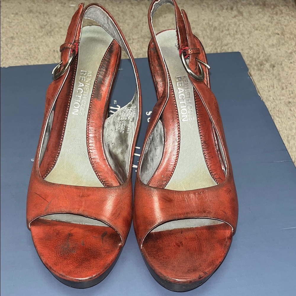 Kenneth Cole Reaction Women's Rust Red Distressed Slingback Heels